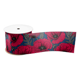 Night poppy garden satin ribbon