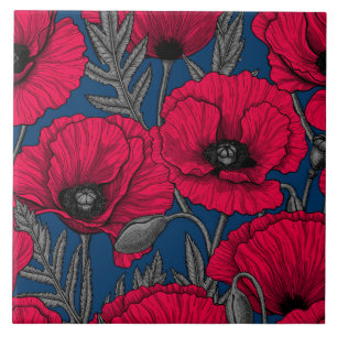 Night poppy garden tile