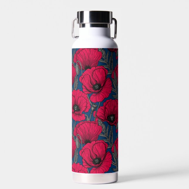 Night poppy garden water bottle (Front)