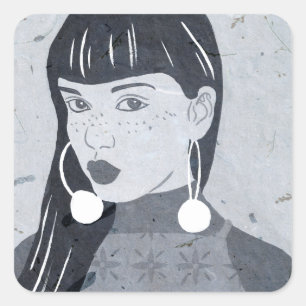 Night Portrait Glance Square Sticker