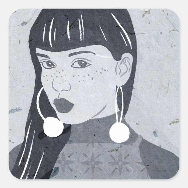 Night Portrait Glance Square Sticker (Front)