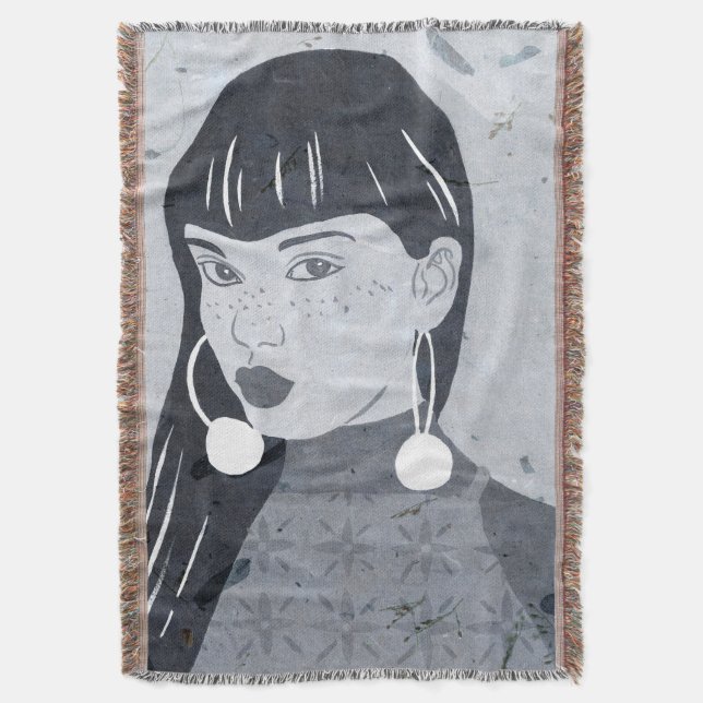 Night Portrait Glance Throw Blanket (Front Vertical)