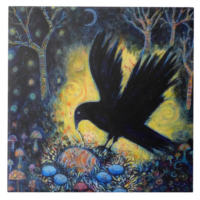 Night Raven with Nest and Eggs Tile (Front)
