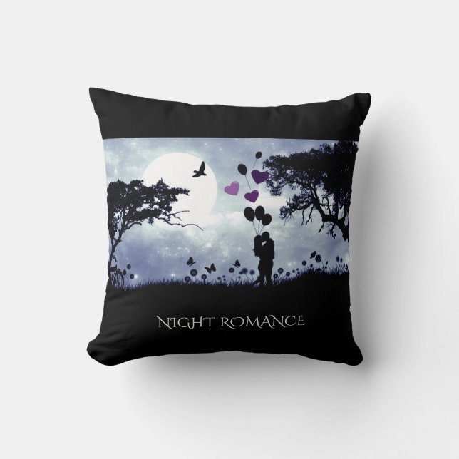 "Night romance" black throw pillow. Cushion (Front)
