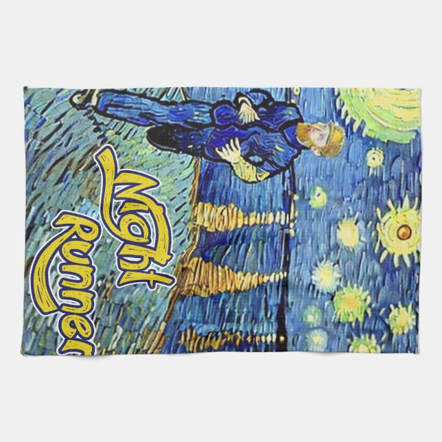 Night Runner Starry Night Tea Towel (Horizontal)