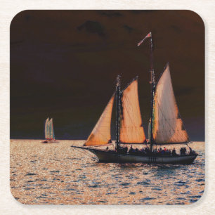 Night Sail - Key West, Florida Square Paper Coaster