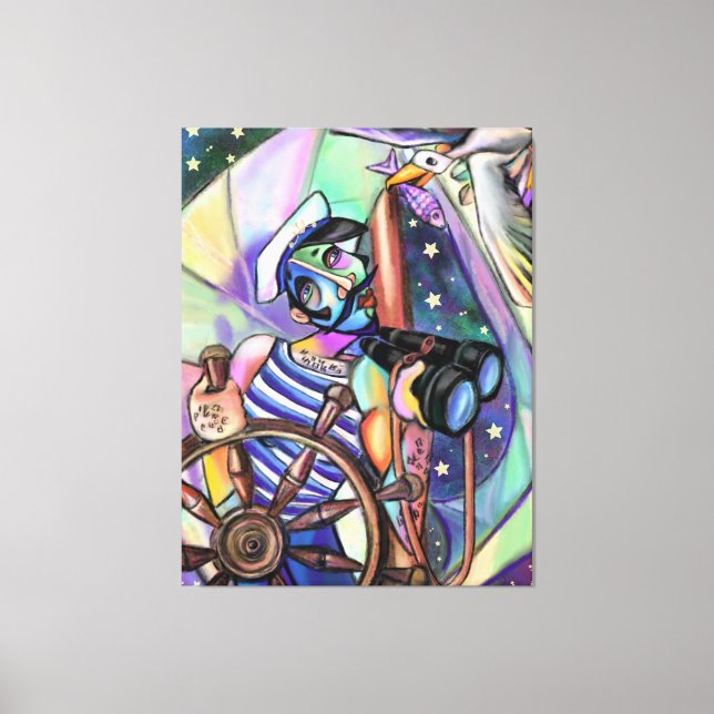 Night Sailing Captain Art Style Original Painting Canvas Print (Front)