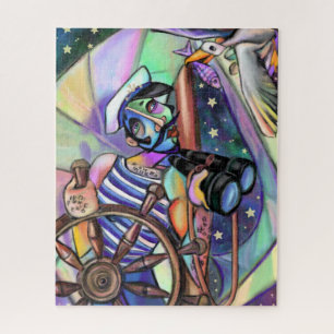 Night Sailing Captain Art Style Original Painting Jigsaw Puzzle