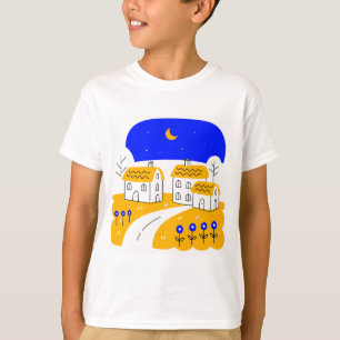 Night Scene of a Small Village Landscape T-Shirt