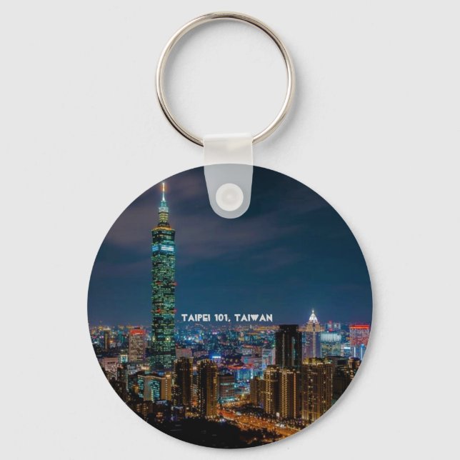 Night Scene of Taipei 101, Taiwan Travel Souvenir Key Ring (Front)