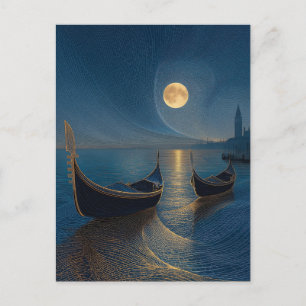 Night Scene of Venetian Gondolas under a Full Moon Postcard