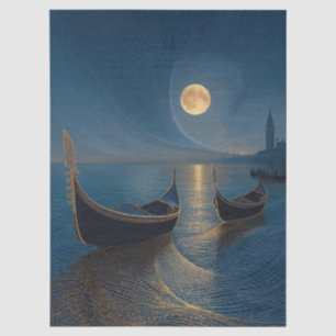 Night Scene of Venetian Gondolas under a Full Moon Tissue Paper