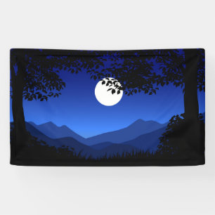 Night scene with full moon trees banner