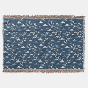 Night Scene With Mount Fuji And Cherry Blossom Throw Blanket