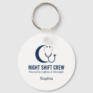Night Shift Crew Nurse Stethoscope Moon Custom Key Ring
