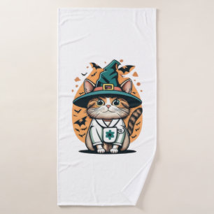 Night Shift Feline One Spooky Nurse Cat Bath Towel