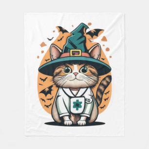 Night Shift Feline One Spooky Nurse Cat Fleece Blanket