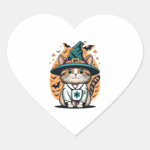 Night Shift Feline One Spooky Nurse Cat Heart Sticker