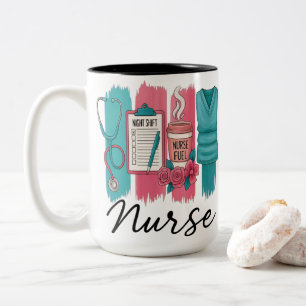 Night Shift Fuel Nurse Coffee Clipboard and Scrubs Two-Tone Coffee Mug
