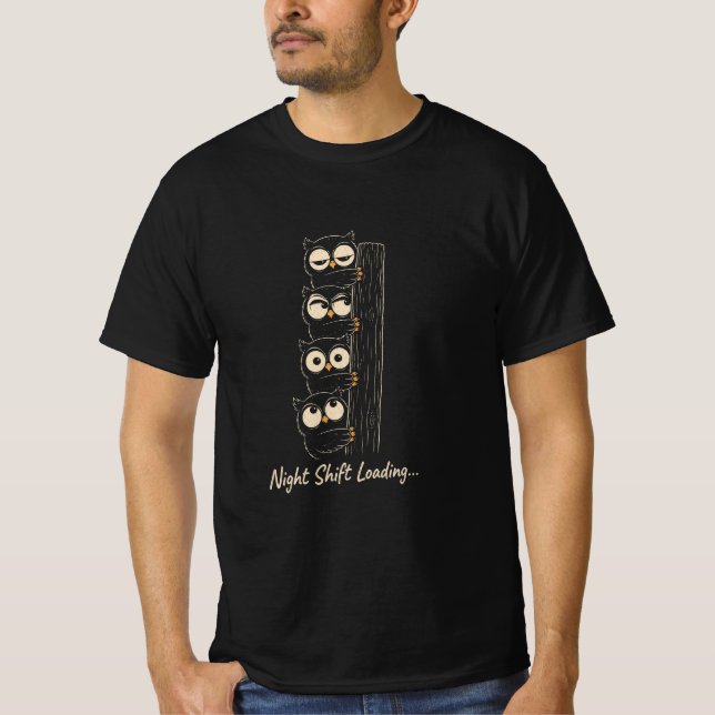 Night Shift Loading Funny Owl T-Shirt Cute Bird (Front)