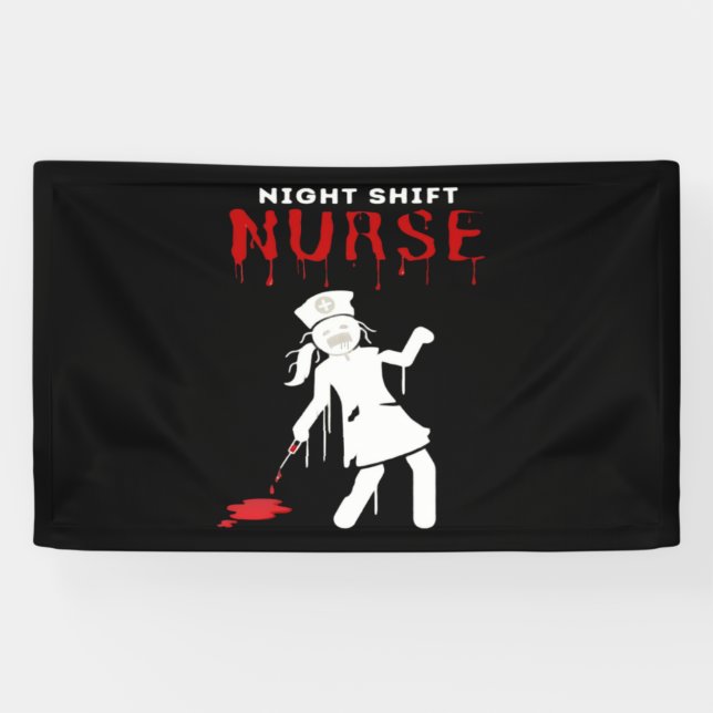 Night Shift Nurse Funny Halloween Classic T-Shirt Banner (Horizontal)