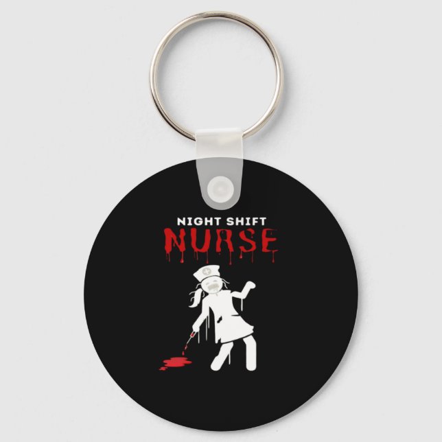 Night Shift Nurse Funny Halloween Classic T-Shirt Key Ring (Front)