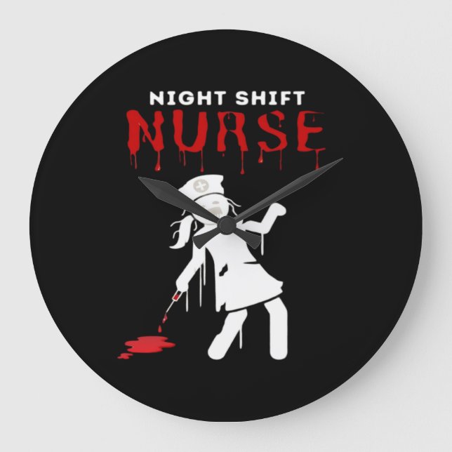 Night Shift Nurse Funny Halloween Classic T-Shirt Large Clock (Front)