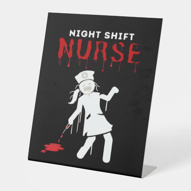 Night Shift Nurse Funny Halloween Classic T-Shirt Pedestal Sign (Front)