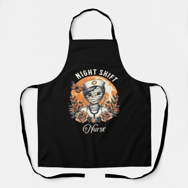 Night Shift Nurse Mummy Halloween Healthcare Flora Apron (Front)