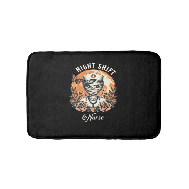 Night Shift Nurse Mummy Halloween Healthcare Flora Bath Mat (Front)