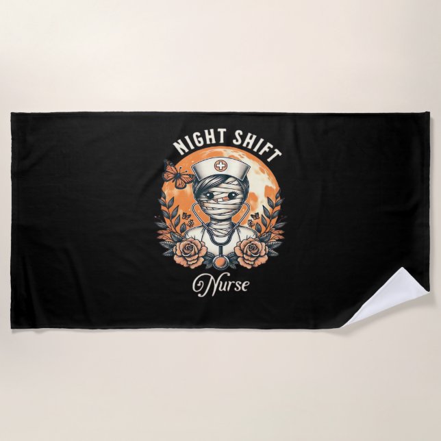 Night Shift Nurse Mummy Halloween Healthcare Flora Beach Towel (Front)