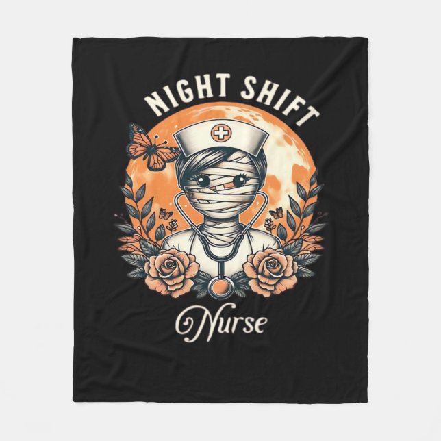 Night Shift Nurse Mummy Halloween Healthcare Flora Fleece Blanket (Front)