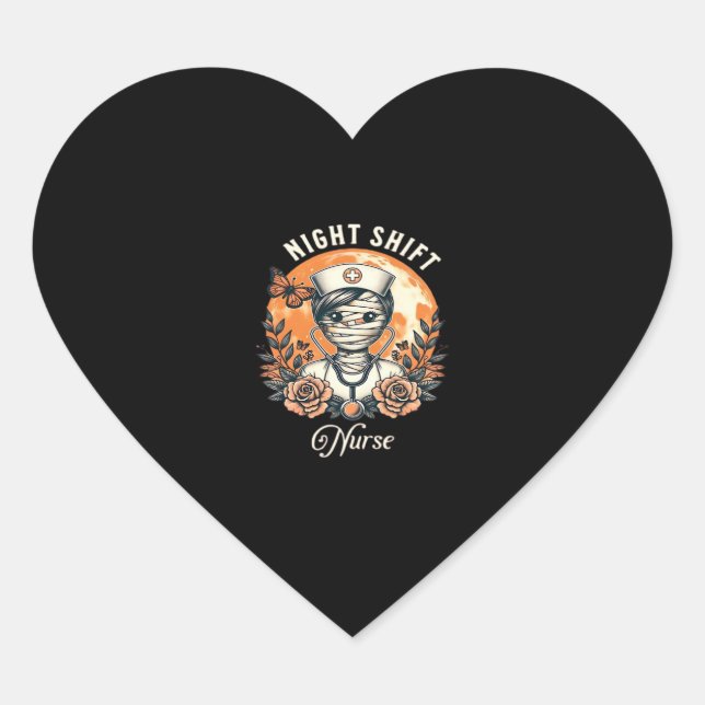 Night Shift Nurse Mummy Halloween Healthcare Flora Heart Sticker (Front)