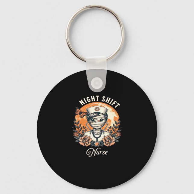 Night Shift Nurse Mummy Halloween Healthcare Flora Key Ring (Front)