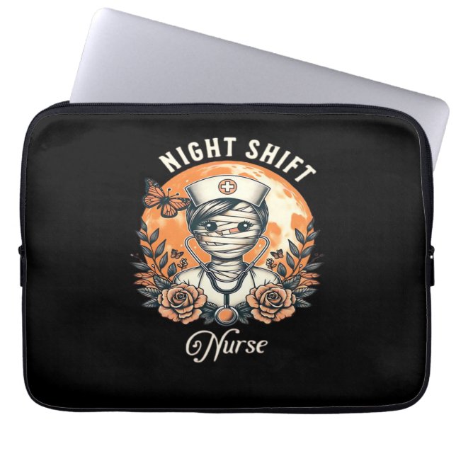 Night Shift Nurse Mummy Halloween Healthcare Flora Laptop Sleeve (Front)
