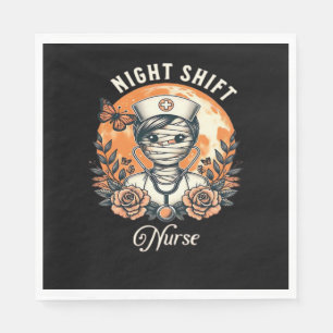 Night Shift Nurse Mummy Halloween Healthcare Flora Napkin