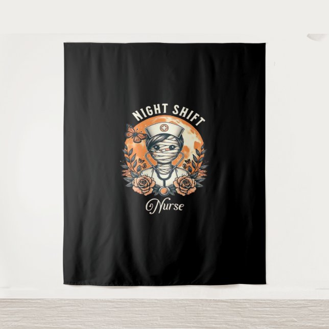 Night Shift Nurse Mummy Halloween Healthcare Flora Tapestry (Front)