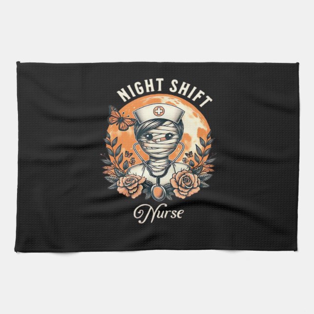 Night Shift Nurse Mummy Halloween Healthcare Flora Tea Towel (Horizontal)