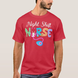 Night Shift Nurse Plaid Egg Bunny Love Stethoscope T-Shirt