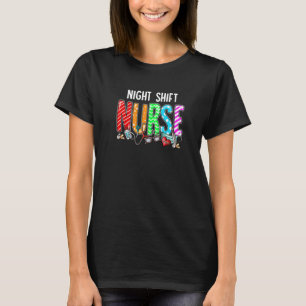 Night Shift Nurse Plaid Red Love Heart Stethoscope T-Shirt