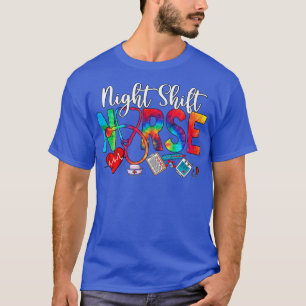 Night Shift Nurse Tie Dye Love Heart Stethoscope W T-Shirt