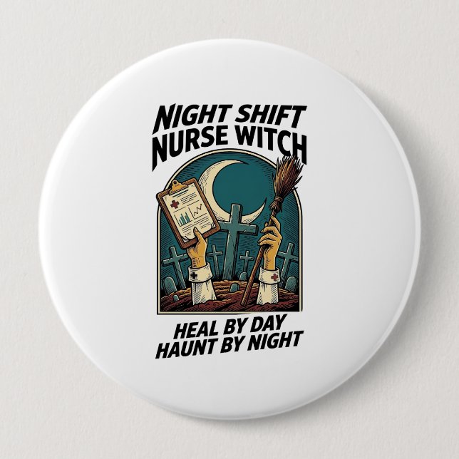 Night Shift Nurse Witch Retro Halloween Tee 10 Cm Round Badge (Front)