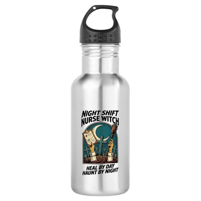 Night Shift Nurse Witch Retro Halloween Tee 532 Ml Water Bottle (Front)