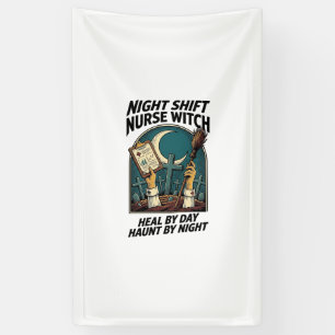 Night Shift Nurse Witch Retro Halloween Tee Banner