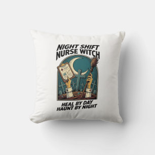 Night Shift Nurse Witch Retro Halloween Tee Cushion