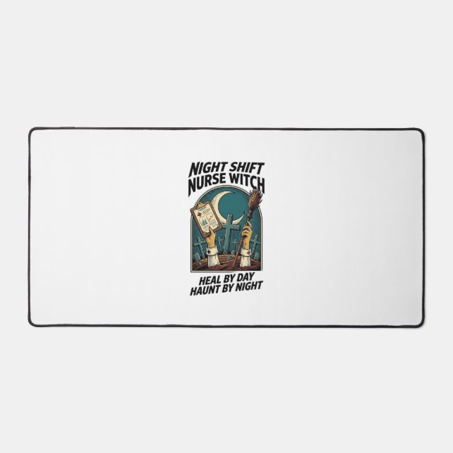 Night Shift Nurse Witch Retro Halloween Tee Desk Mat (Front)
