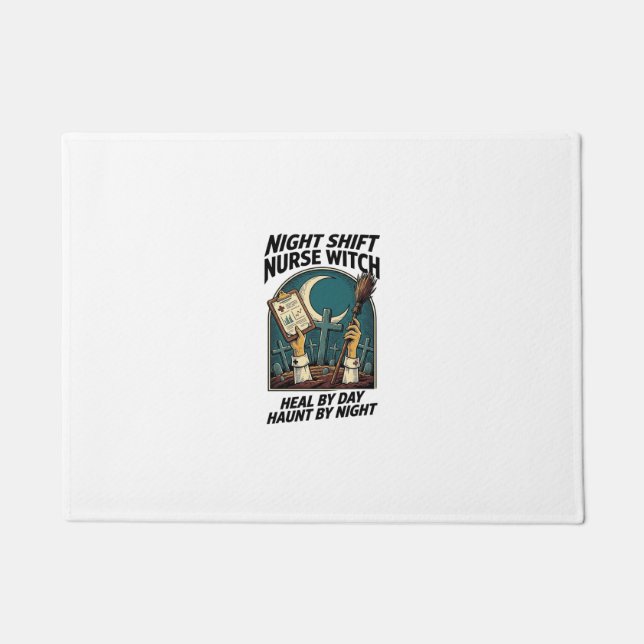 Night Shift Nurse Witch Retro Halloween Tee Doormat (Front)