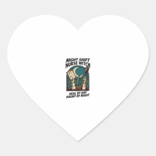 Night Shift Nurse Witch Retro Halloween Tee Heart Sticker