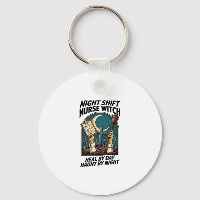 Night Shift Nurse Witch Retro Halloween Tee Key Ring (Front)