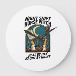 Night Shift Nurse Witch Retro Halloween Tee Large Clock